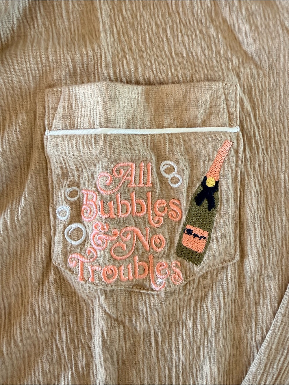 LA/TC Button-Front Crepe Pajama Set (pants) “ALL BUBBLES & NO TROUBLES”- NWT